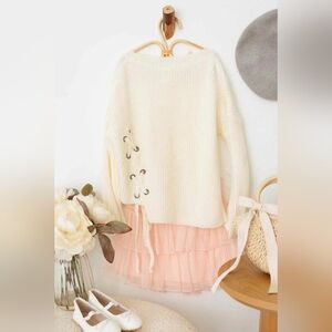 Girls Back Side Tie Long Sleeve Tie Up Oversize Sweater